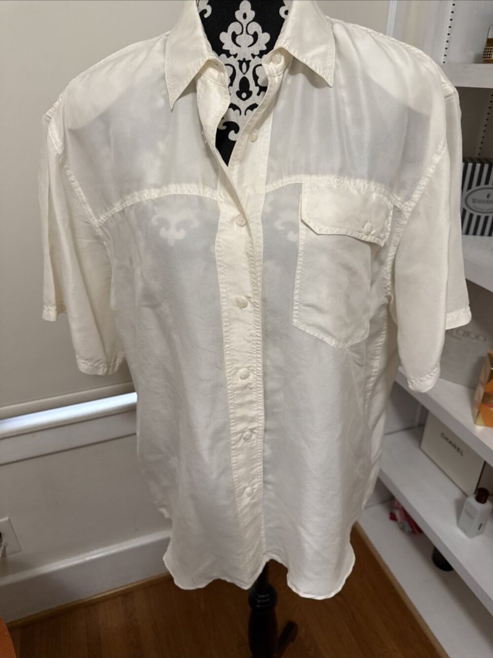 Vintage 90s The Limited Gold 100% Silk Short Sleeve Shirt Size Medium Runs Large